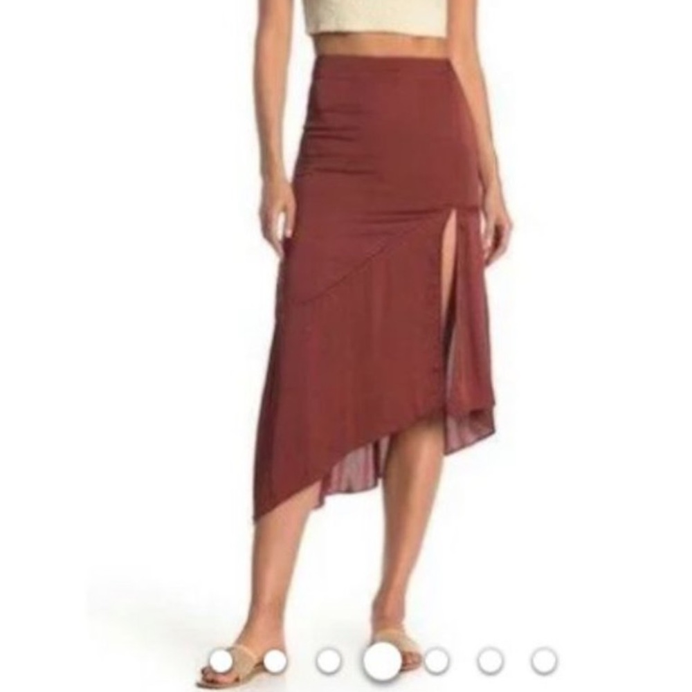NWOT Free People Asymmetrical Midi Skirt in Brick Brown / Size 4